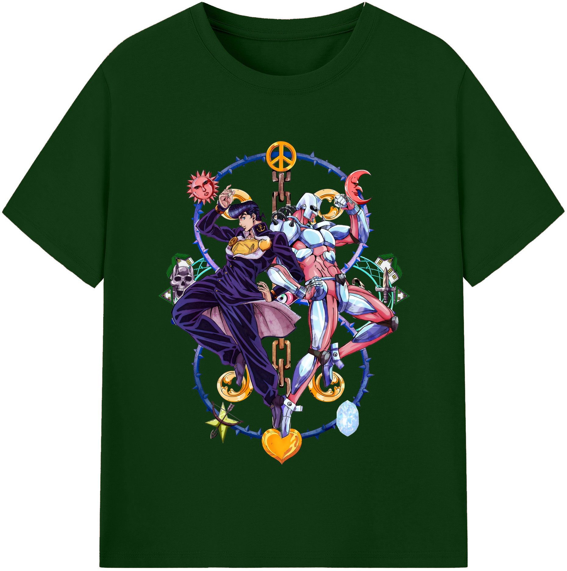 （画像用） ジョジョの奇妙な冒険 ひがしかた じょうすけ JoJo's Bizarre Adventure Higashikata Josuke 綿100％半袖Tシャツ（フロントプリント）